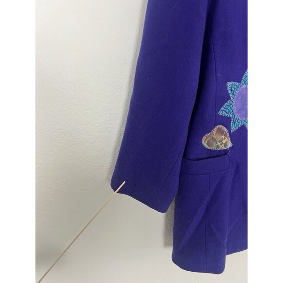 Radcliffe Vintage Purple Wool Funky Patchwork Embroidered Button Blazer Coat 16 - Picture 7 of 13